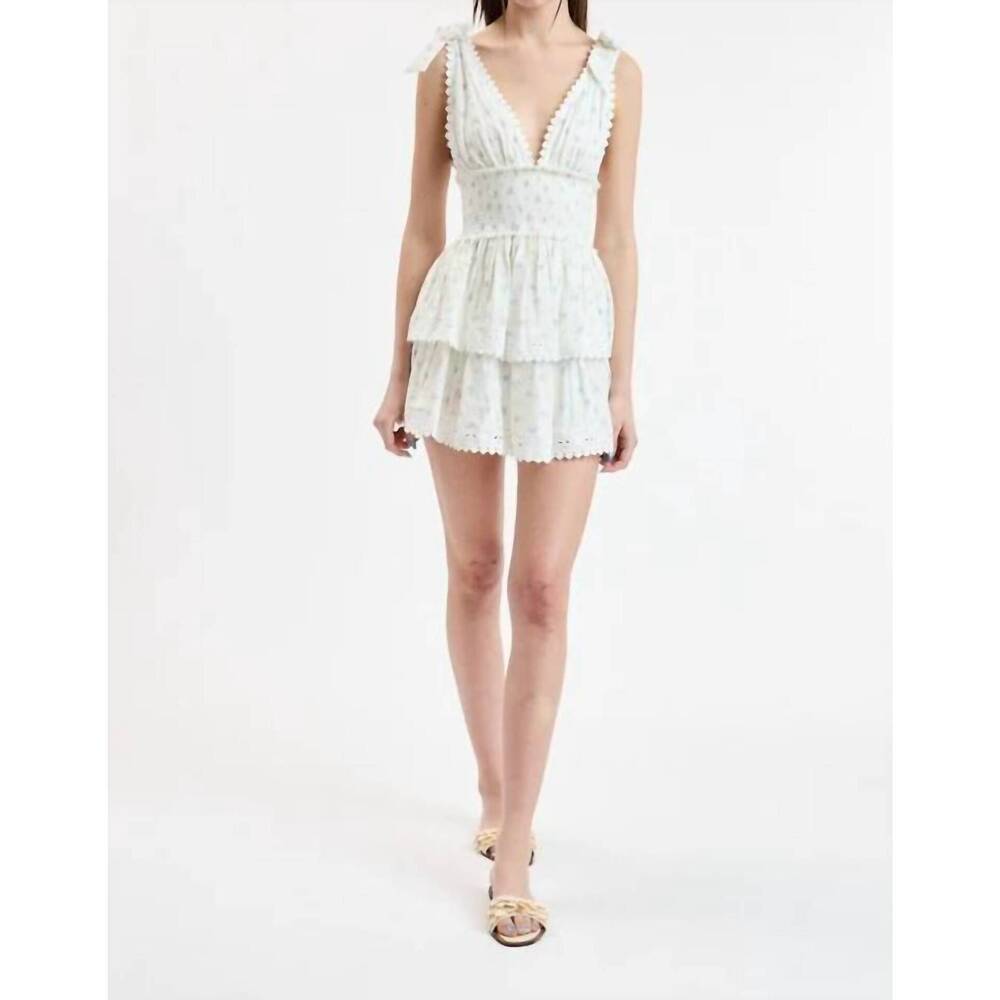 NEW SKY TO MOON penelope ditsy eyelet tie strap layered lace mini dress in blue